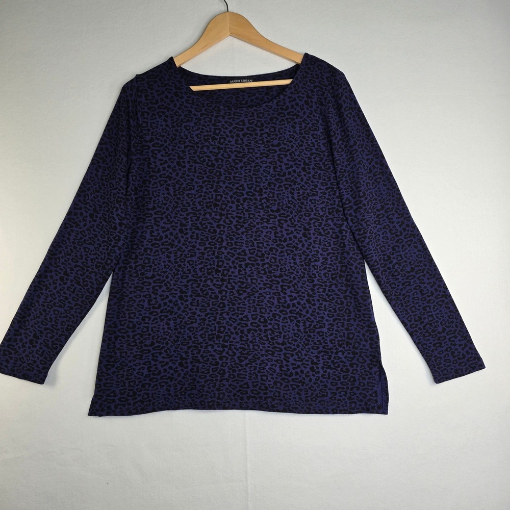 Mario Serrani Purple Leopard Print Boat Neck Long Sleeve Top Medium M 1619294